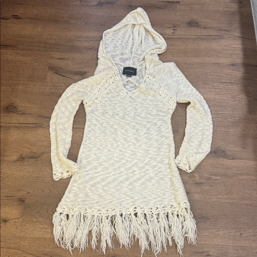 Love Marks Cream Hooded Fringe Sweater